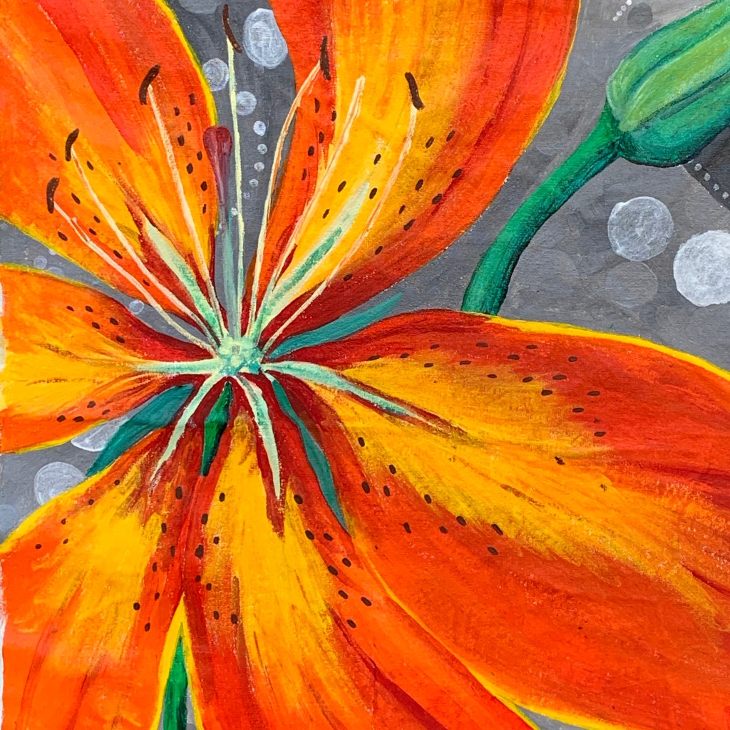 Oranges an red tones depicting asiatic lily petals and flower centre